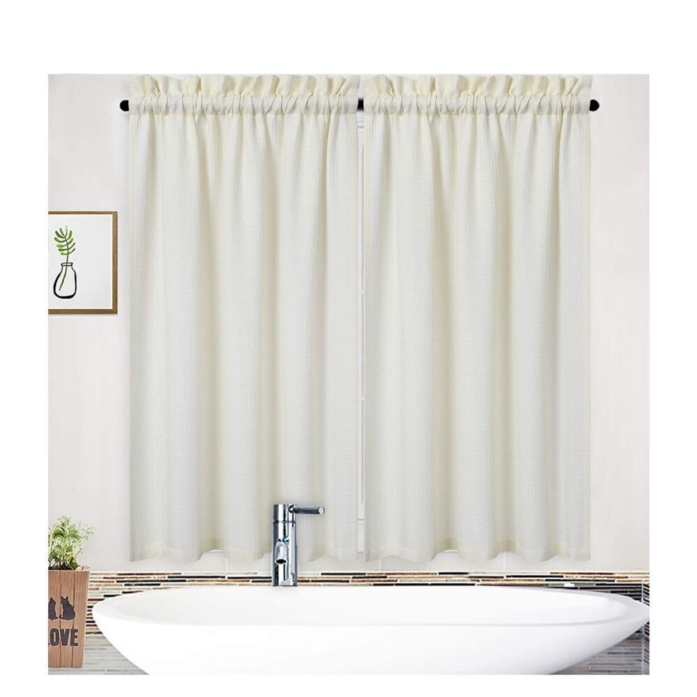 NEW 2 Short Tier Curtains,Waffle Weave Textured 30" x 54" Cream